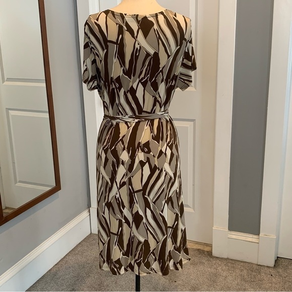 Attention Brown and Tan Semi-Wrap Short Sleeve midi dress XL - Picture 6 of 10